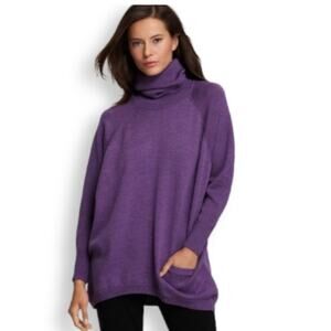 Eileen Fisher 100% Merino Wool Size Large Cowl Neck Single Pocket Sweater